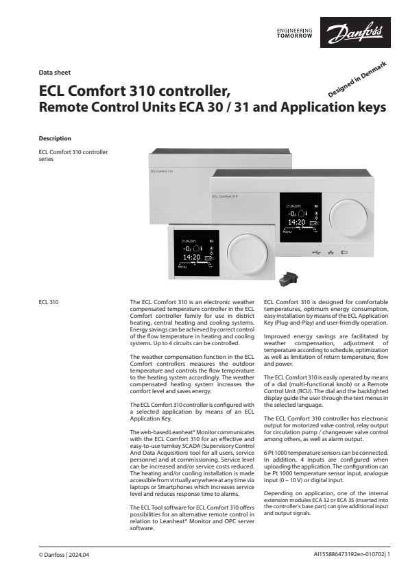 

ECL Comfort 310 controller Datasheet

